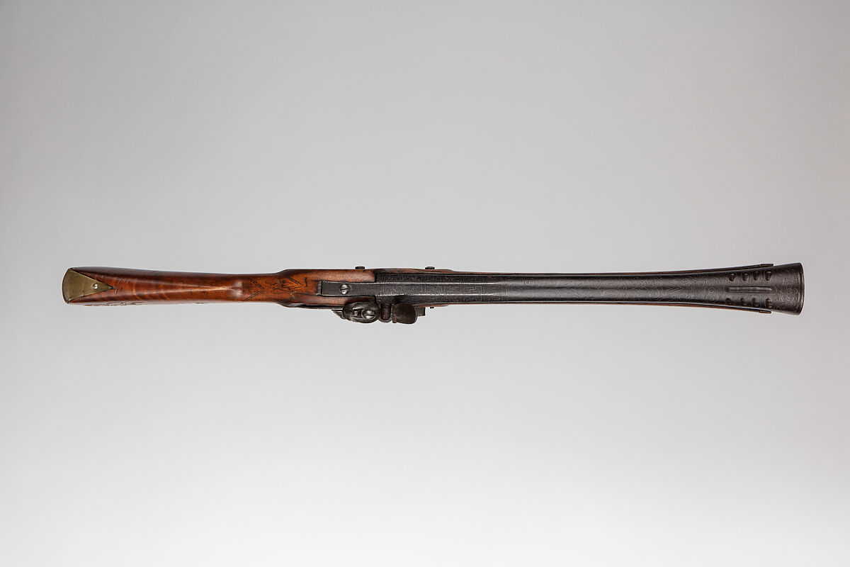 Flintlock Blunderbuss, Steel, wood (walnut), brass, silver, gold, Aceh, Sumatra, lock, British