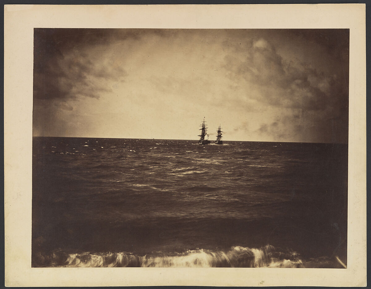 Two Ships Heading Away from Shore, Gustave Le Gray (French, 1820–1884), Albumen silver print from glass negative 