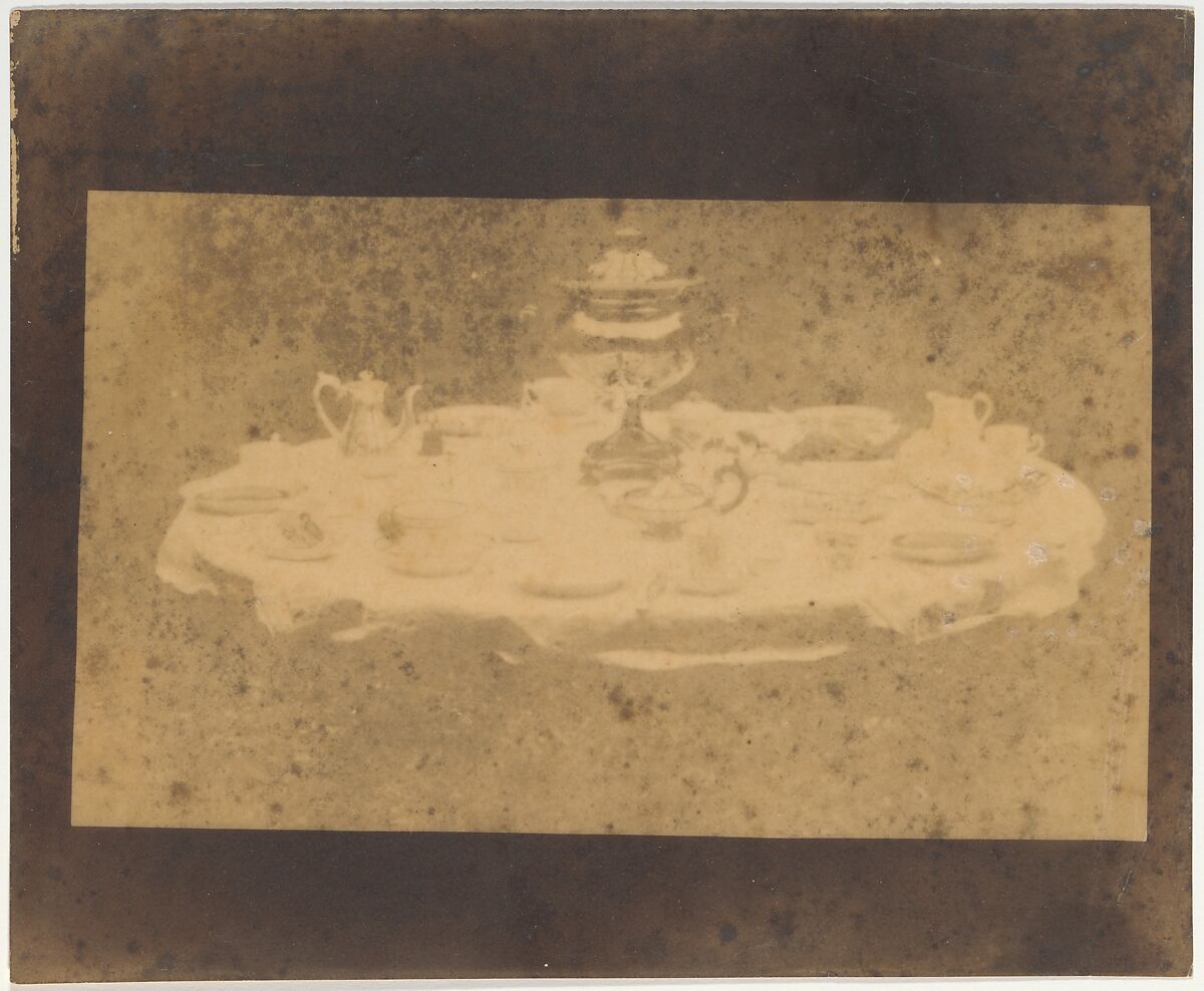 Table Set for Tea, William Henry Fox Talbot (British, Dorset 1800–1877 Lacock), Waxed? salted paper print from paper negative 