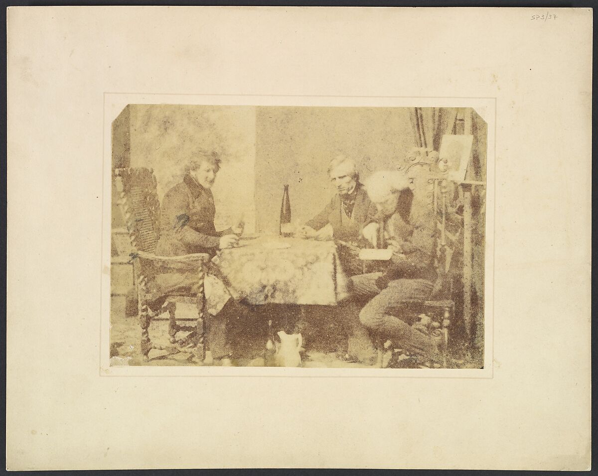 Group of Gentlemen Conversing over a Glass of Wine, William Henry Fox Talbot (British, Dorset 1800–1877 Lacock), Salted paper print from paper negative 