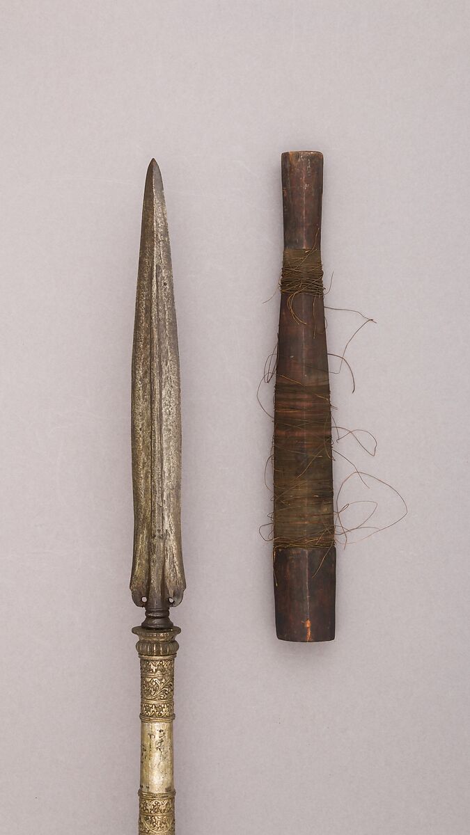 Spear with Sheath, Wood, silver, Malayan 