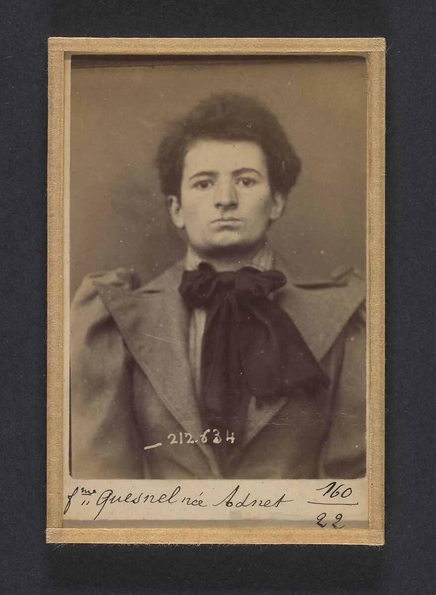 Adnet. Jeanne, Marie. Alphonsine (femme Quesnel). 22 ans, née à Argentan. Couturière. Anarchiste. 8/1/94., Alphonse Bertillon (French, 1853–1914), Albumen silver print from glass negative 