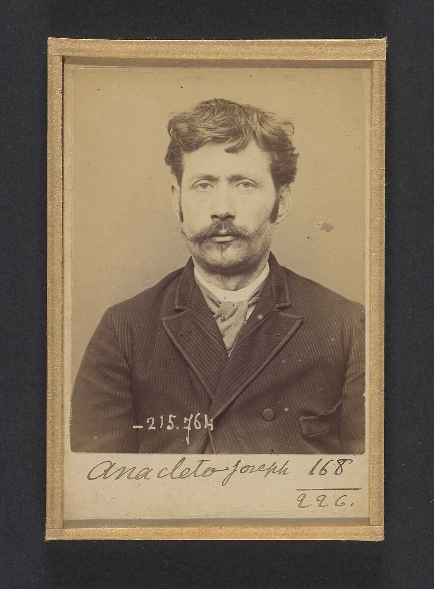 Anacléto. Joseph, Jean-Baptiste. 36 ans, né le 14/7/57. Coiffeur. Anarchiste. 16/3/94., Alphonse Bertillon (French, 1853–1914), Albumen silver print from glass negative 