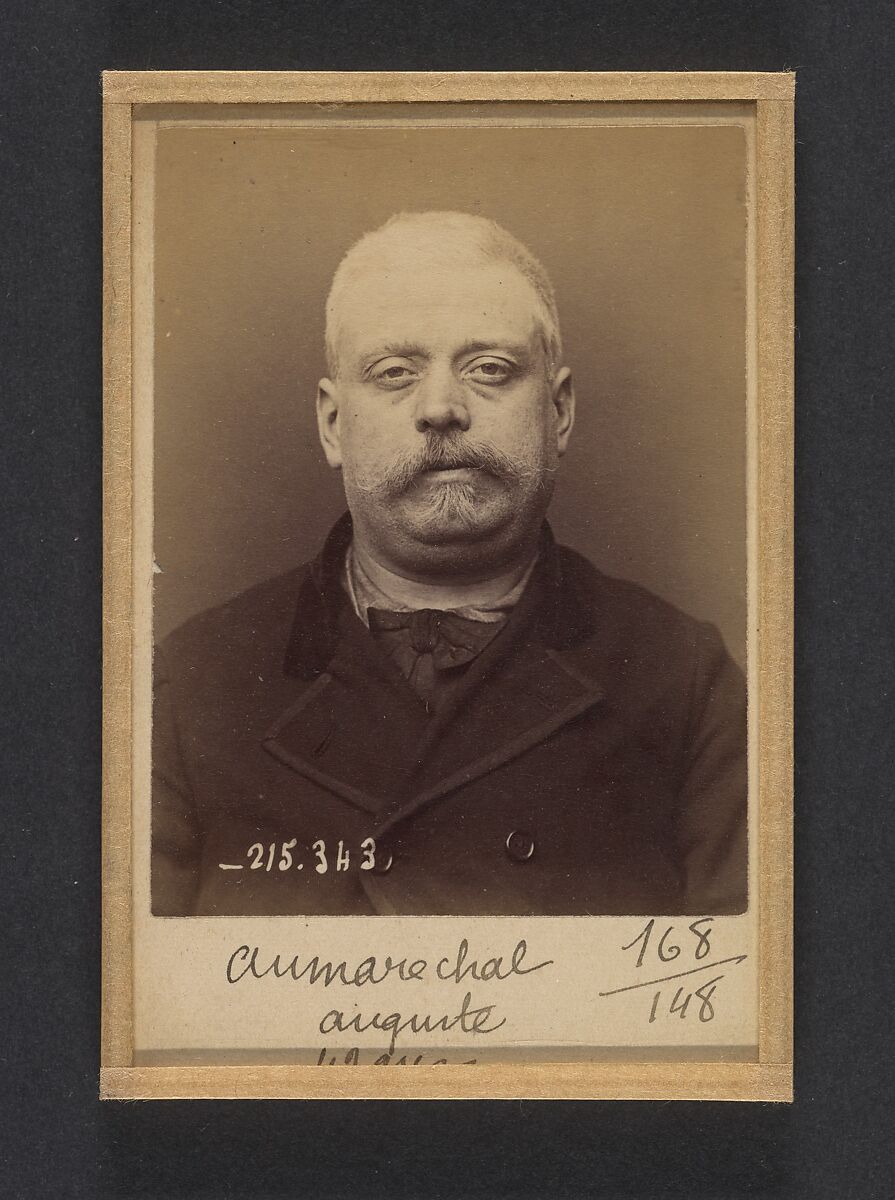 Aumaréchal. Auguste. 44 ans, né à Chateaumeillant (Cher). Ébéniste. Association de malfaiteurs. 8/3/94., Alphonse Bertillon (French, 1853–1914), Albumen silver print from glass negative 