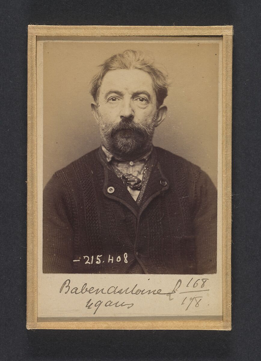Baben. Hyppolyte, Antoine. 49 ans, né à St Sermain (Aveyron). Serrurier. Anarchiste. 9/3/94., Alphonse Bertillon (French, 1853–1914), Albumen silver print from glass negative 