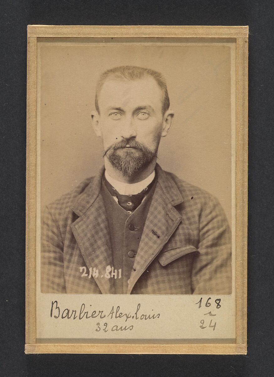 Barbier. Louis, Alexandre. 31 ans, né à Jussecourt (Marne). Comptable. Anarchiste. 27/2/94., Alphonse Bertillon (French, 1853–1914), Albumen silver print from glass negative 