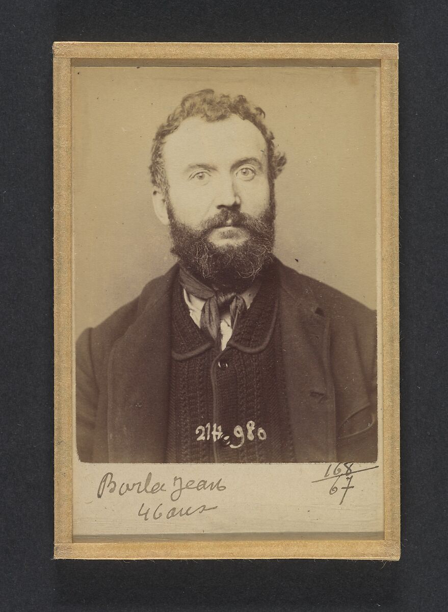 Barla. Jean Michel. 46 ans, né à Sirié (Italie). Mécanicien. Anarchiste. 2/3/94., Alphonse Bertillon (French, 1853–1914), Albumen silver print from glass negative 