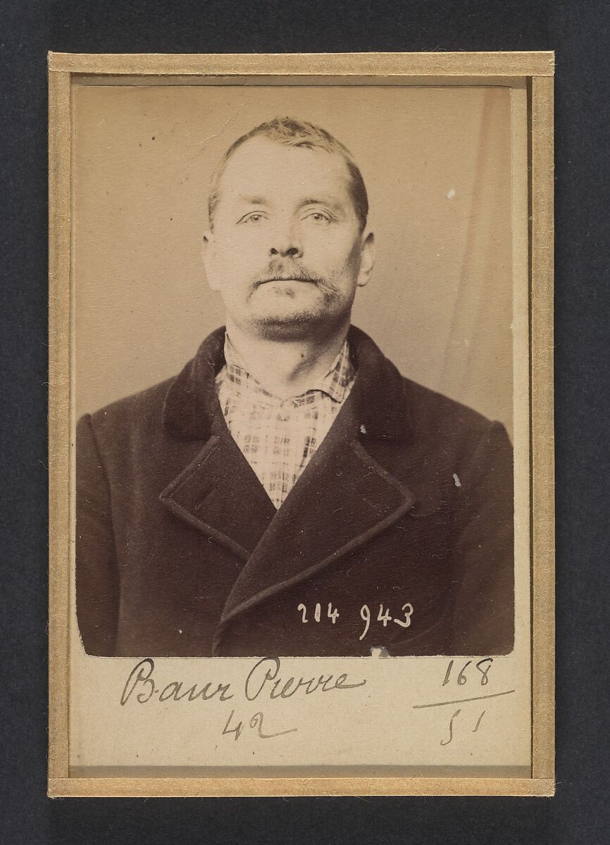 Baur. Pierre. 41 ans, né à St Leonard (Haute-Vienne). Cordonnier. Anarchiste. 1/3/94., Alphonse Bertillon (French, 1853–1914), Albumen silver print from glass negative 