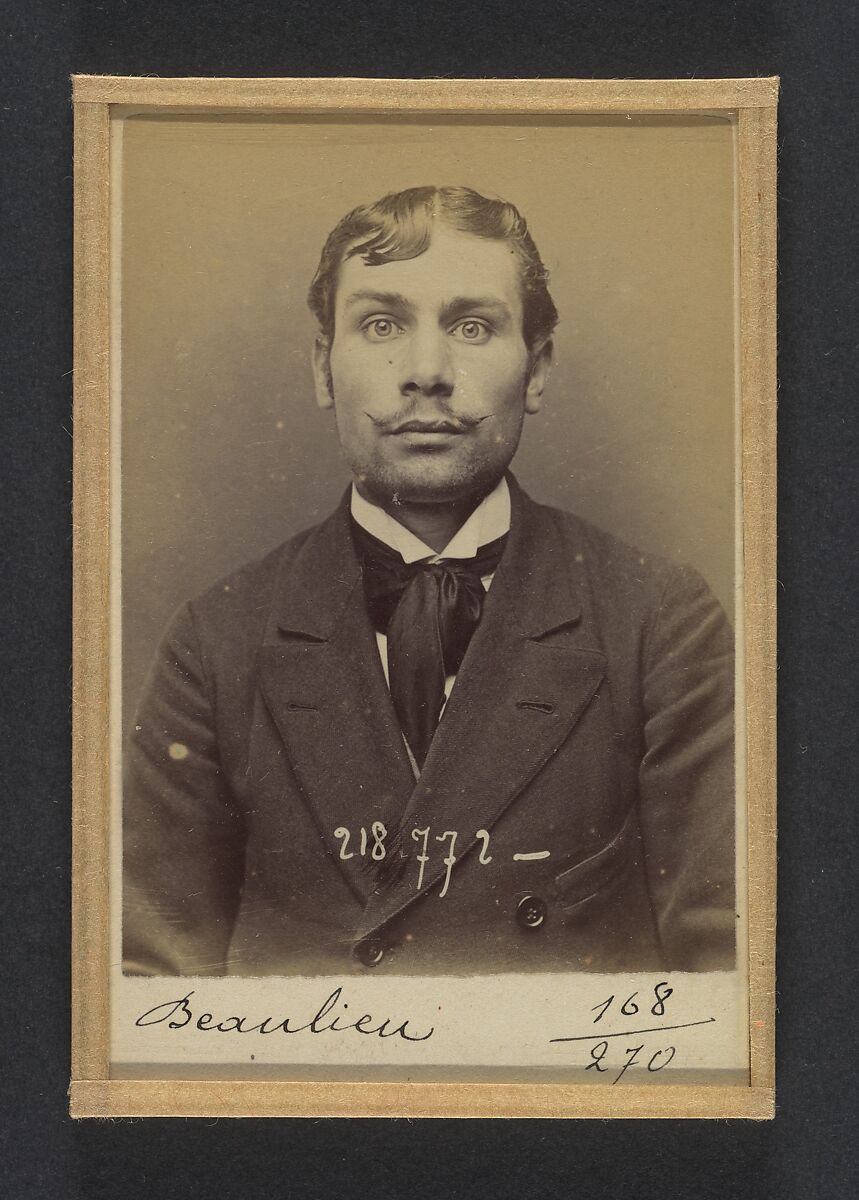 Beaulieu. Henri, Félix, Camille. 23 ans, né le 30/11/70 à Paris Ve. Comptable. Anarchiste. 23/5/94., Alphonse Bertillon (French, 1853–1914), Albumen silver print from glass negative 