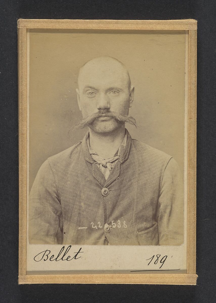 Bellet. Eléonore. Alexandre. 29 ans, né le 23/9/65 à Salouel (Somme). Teinturier. Anarchiste. 3/7/94., Alphonse Bertillon (French, 1853–1914), Albumen silver print from glass negative 