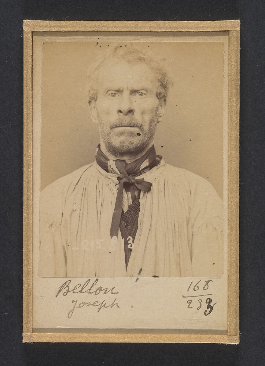 Bellon. Joseph, Alexandre. 54 ans, né à Granville (Meuse) le 19/6/39. Journalier. Anarchiste. 17/3/94., Alphonse Bertillon (French, 1853–1914), Albumen silver print from glass negative 