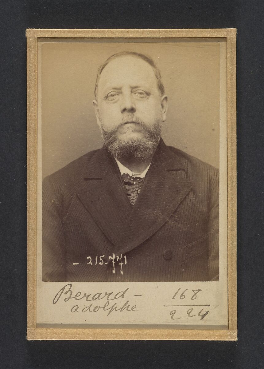 Berard. Adolphe. 52 ans, né le 26/9/41 à Paris Ve. Ébéniste. Anarchiste. 16/3/94., Alphonse Bertillon (French, 1853–1914), Albumen silver print from glass negative 