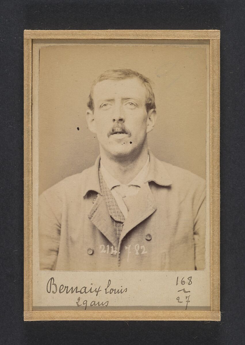 Bernaix. Louis. 29 ans, né à Clichy. Couvreur. Anarchiste. Fiché le 27/2/94., Alphonse Bertillon (French, 1853–1914), Albumen silver print from glass negative 