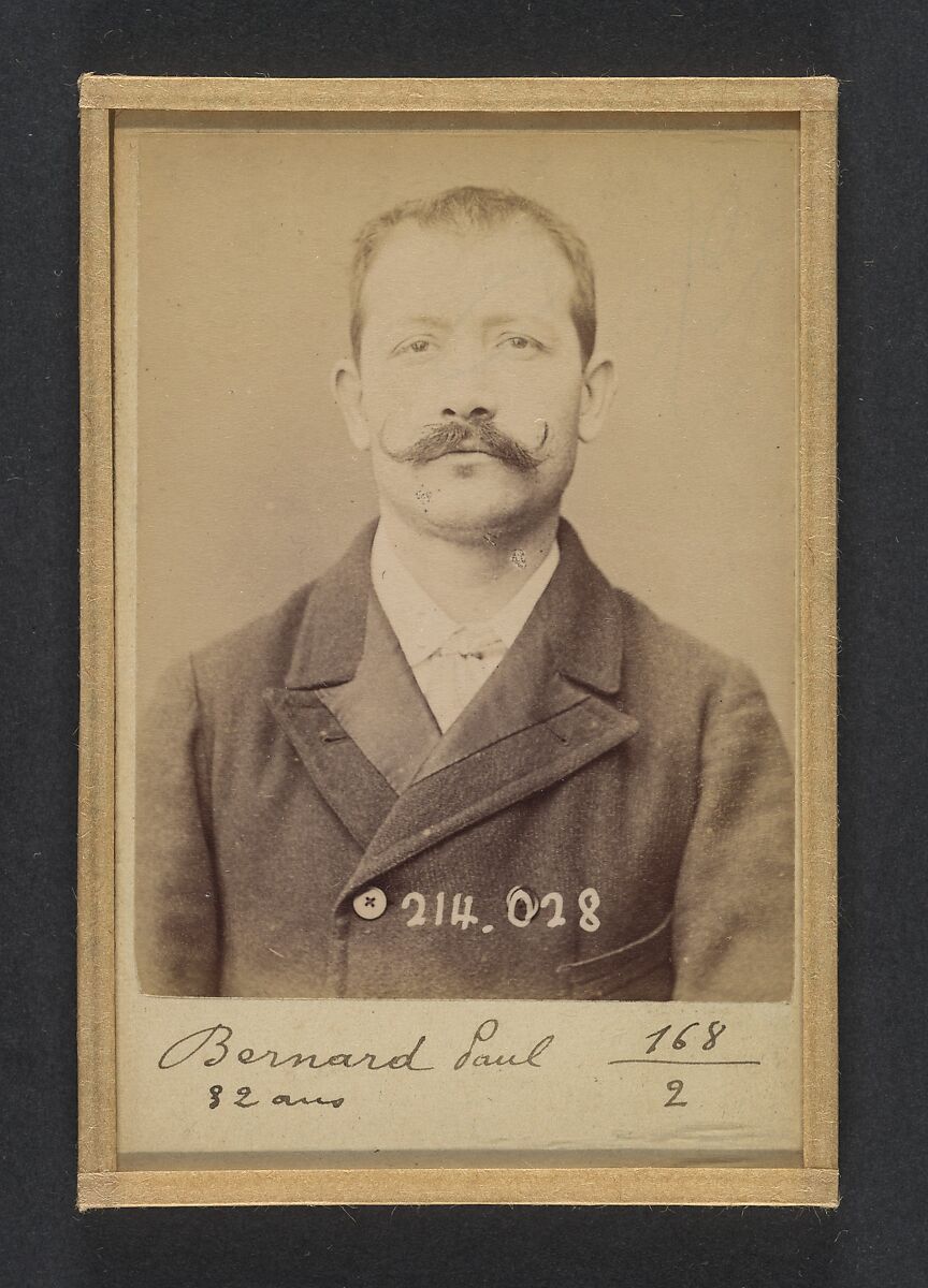 Bernard. Paul, Auguste. 32 ans, né à Crest (Drôme). Employé. Excitation au meurtre, anarchiste. 11/2/94., Alphonse Bertillon (French, 1853–1914), Albumen silver print from glass negative 