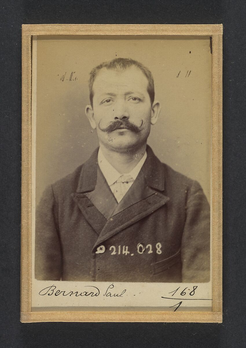 Bernard. Paul, Auguste. 32 ans, né à Crest (Drôme). Employé. Excitation au meurtre, anarchiste. 11/2/94., Alphonse Bertillon (French, 1853–1914), Albumen silver print from glass negative 