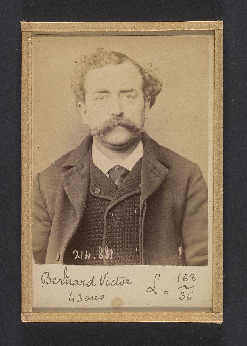 Ber(h)nard. Victor. 43 ans, né à Paris. Coupeur. Anarchiste. Fiché le 28/2/94., Alphonse Bertillon (French, 1853–1914), Albumen silver print from glass negative 