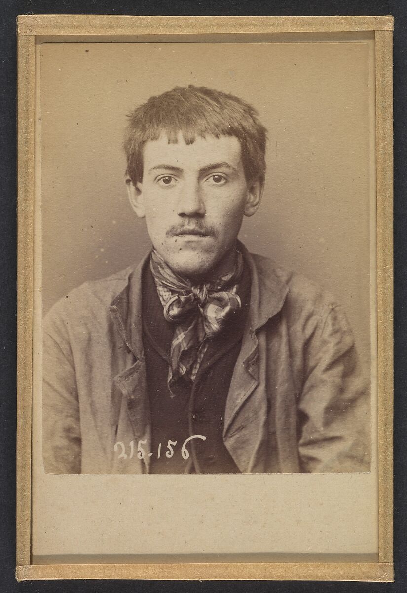 Bissonier. Sébastien. 19 ans, né à St Bonnet (Allier). Journalier. Outrage à la Gendarmerie. 5/3/94., Alphonse Bertillon (French, 1853–1914), Albumen silver print from glass negative 