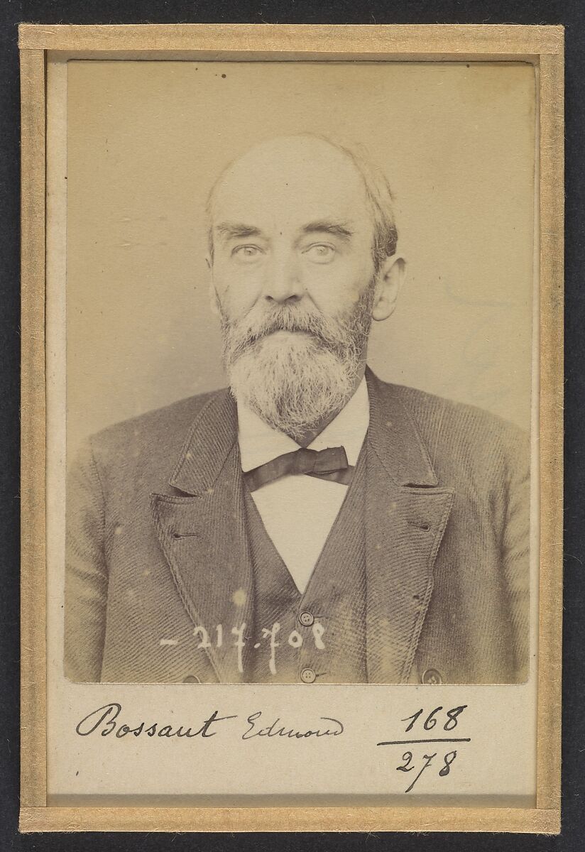 Bossant. Edmond, Léon. 52 ans, né à Valenciennes (Nord). Sans profession. Anarchiste. 27/4/94., Alphonse Bertillon (French, 1853–1914), Albumen silver print from glass negative 