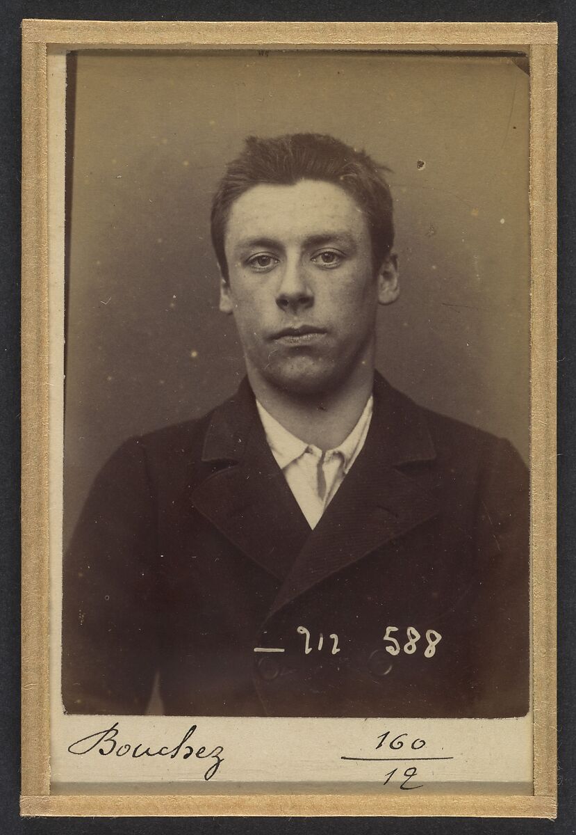 Bouchez. Louis. 19 ans, né le 29/8/75 à Paris XXe. Sculpteur. Anarchiste. 6/1/94., Alphonse Bertillon (French, 1853–1914), Albumen silver print from glass negative 