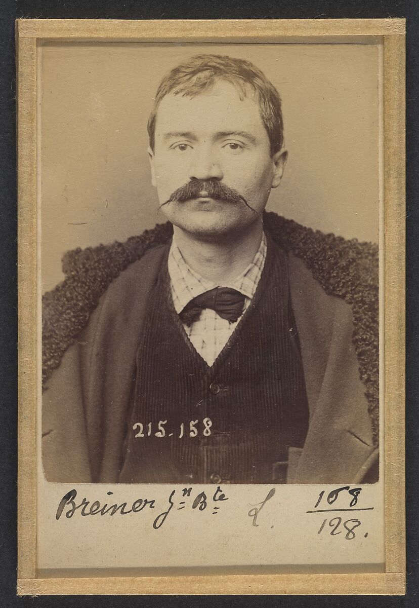 Breiner. Jean-Baptiste. 31 ans, né à Bar sur Aube (Aube). Mécanicien. Anarchiste. 5/3/94., Alphonse Bertillon (French, 1853–1914), Albumen silver print from glass negative 