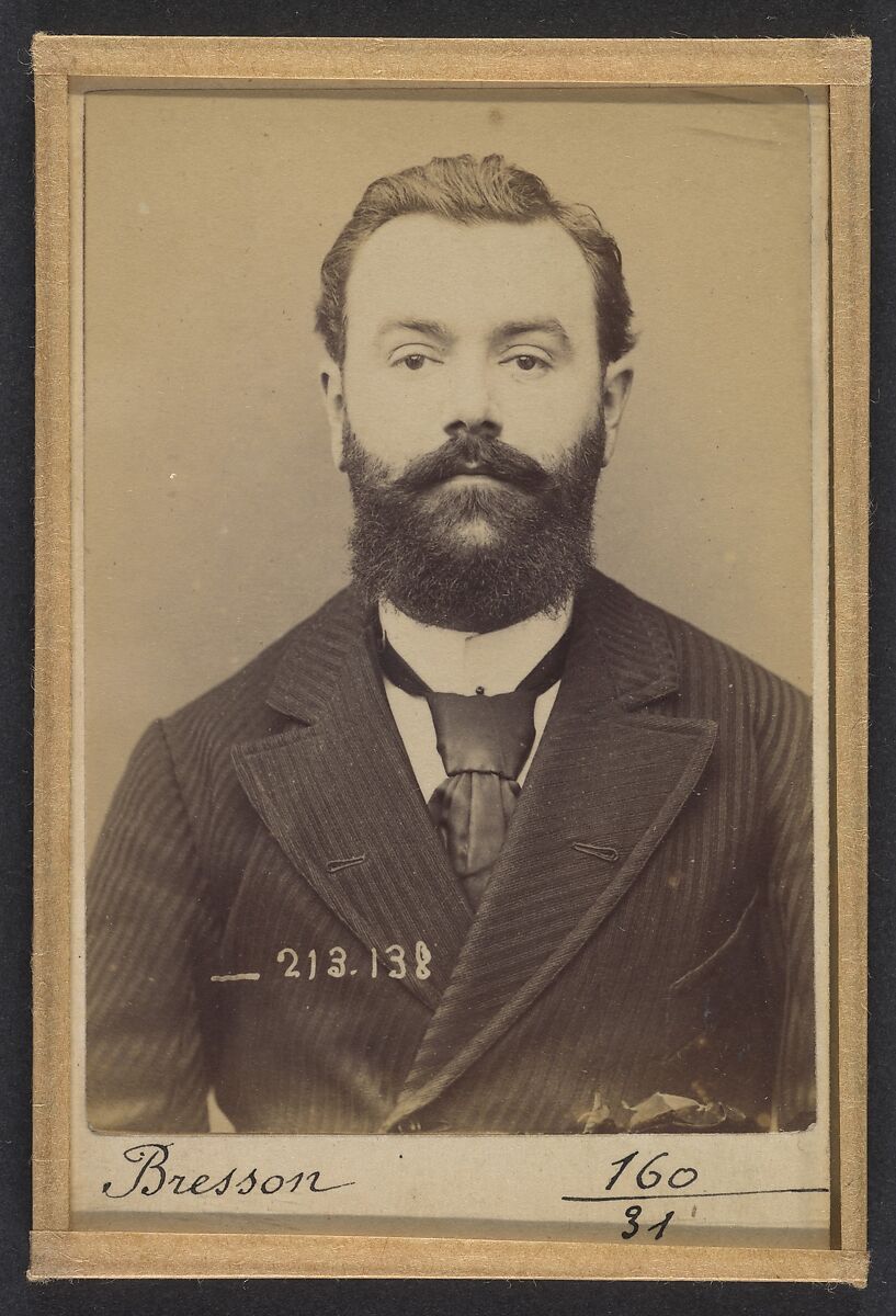 Bresson. Eugène, Marie. 30 ans, né le 4/7/63 à Chaumont (Haute-Marne). Avocat. Anarchiste. 20/1/94., Alphonse Bertillon (French, 1853–1914), Albumen silver print from glass negative 