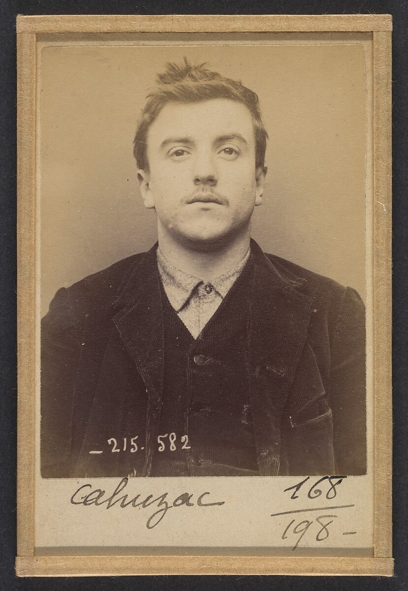 Cabuzac. Jean. 25 ans, né le 23/7/68 à Ivry la Bataille (Eure). Ciseleur. Anarchiste. 12/3/94., Alphonse Bertillon (French, 1853–1914), Albumen silver print from glass negative 