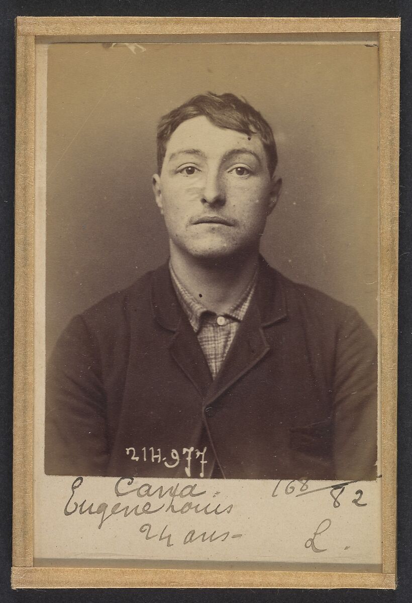 Cana. Eugène, Louis. 22 ans, né à Paris Vllle. Monteur en bronze. Anarchiste. 2/3/94., Alphonse Bertillon (French, 1853–1914), Albumen silver print from glass negative 