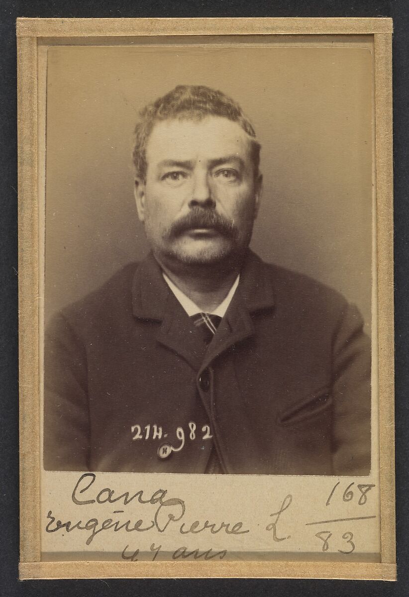 Cana. Eugène, Pierre. 47 ans, né à Paris XIe. Monteur en bronze. Anarchiste. 2/3/94., Alphonse Bertillon (French, 1853–1914), Albumen silver print from glass negative 