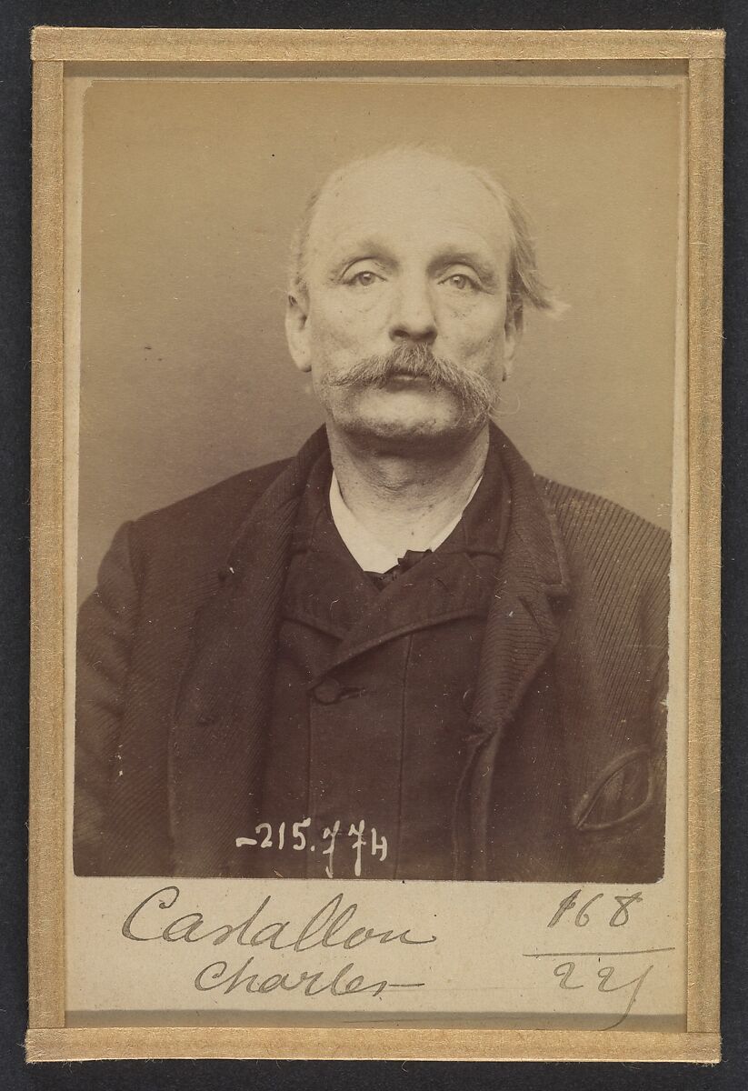 Castallou. Charles. 53 ans, né le 4/10/41 à Paris IIe. Tapissier. Anarchiste. 16/3/94., Alphonse Bertillon (French, 1853–1914), Albumen silver print from glass negative 
