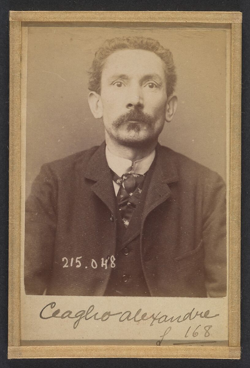 Ceaglio. Alexandre, Joseph. 42 ans, né à Turin (Italie). Employé de commerce. Anarchiste. 3/3/94., Alphonse Bertillon (French, 1853–1914), Albumen silver print from glass negative