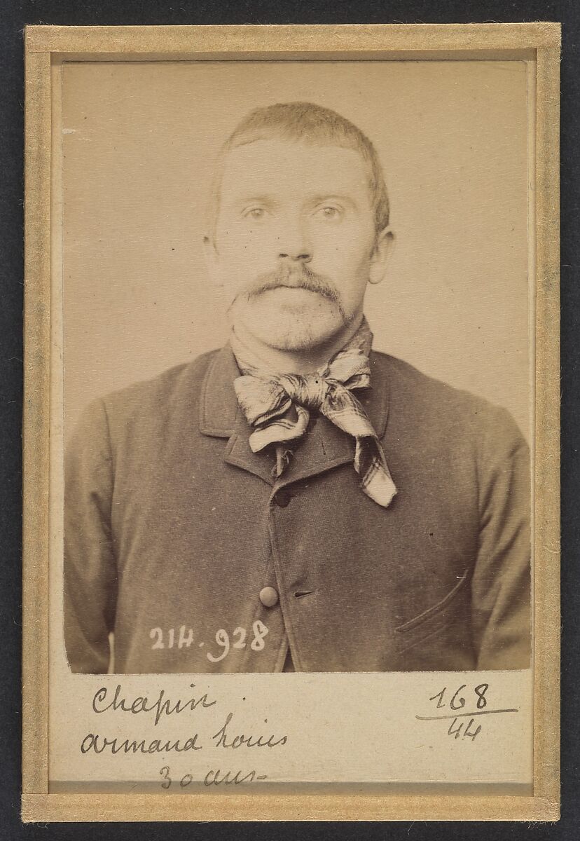 Chapin. Armand, Louis. 30 ans, né à Épeigné (Indre & Loire). Charron. Anarchiste. 1/3/94., Alphonse Bertillon (French, 1853–1914), Albumen silver print from glass negative 