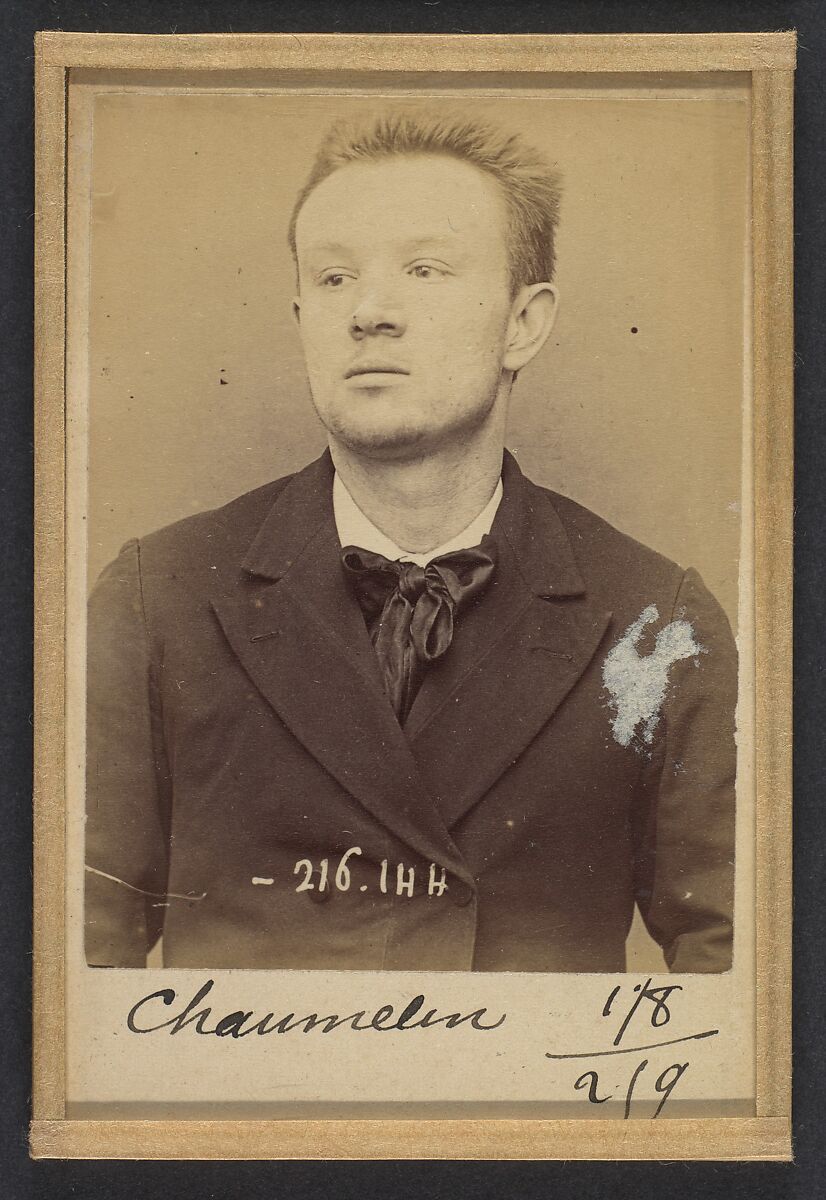 Chaumelin. Odilon. 22 ans, né à Paris VIe. Publiciste. Anarchiste. 24/3/94., Alphonse Bertillon (French, 1853–1914), Albumen silver print from glass negative 