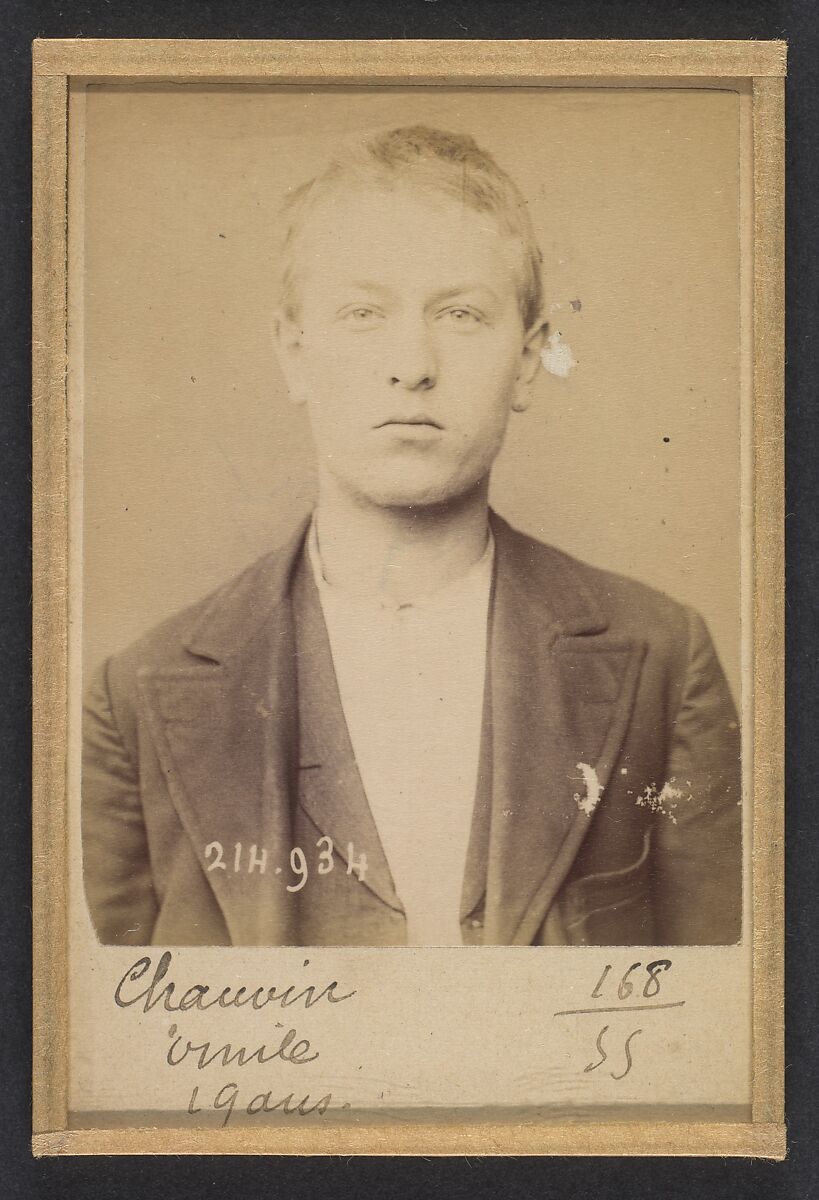Chauvin. Émile. 18 ans, né à Paris IVe. Employé. Anarchiste. 1/3/94., Alphonse Bertillon (French, 1853–1914), Albumen silver print from glass negative 