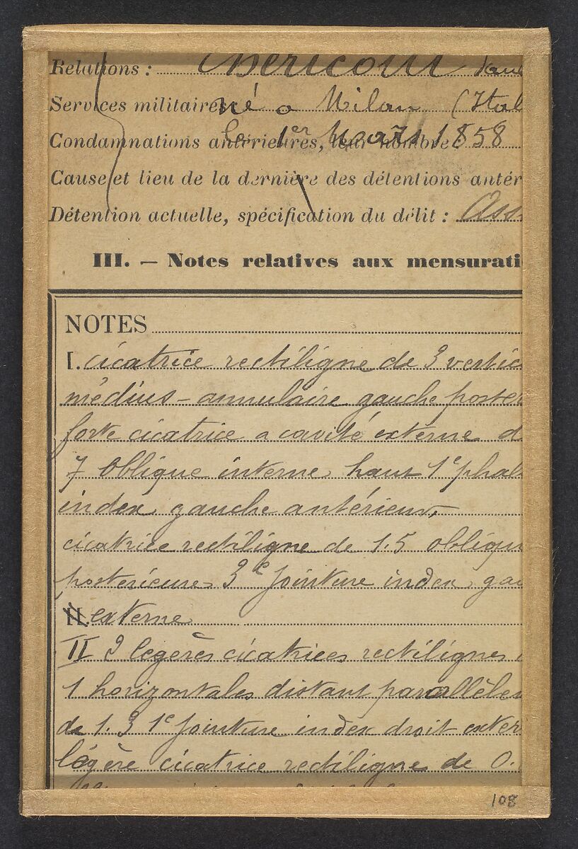 Chericotti. Paul. 35 ans, né à Milan (Italie). Marchand de volailles. Anarchiste/Assoc. de malfaiteurs. 25/3/94., Alphonse Bertillon (French, 1853–1914), Albumen silver print from glass negative