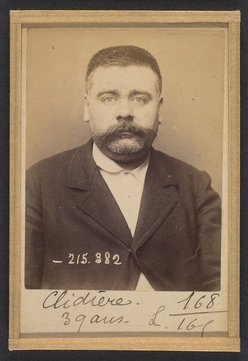 Clidière. François. 39 ans, né le 3/2/55 à Miales (Dordogne). Tailleur d'habits. Anarchiste. 9/3/94., Alphonse Bertillon (French, 1853–1914), Albumen silver print from glass negative 