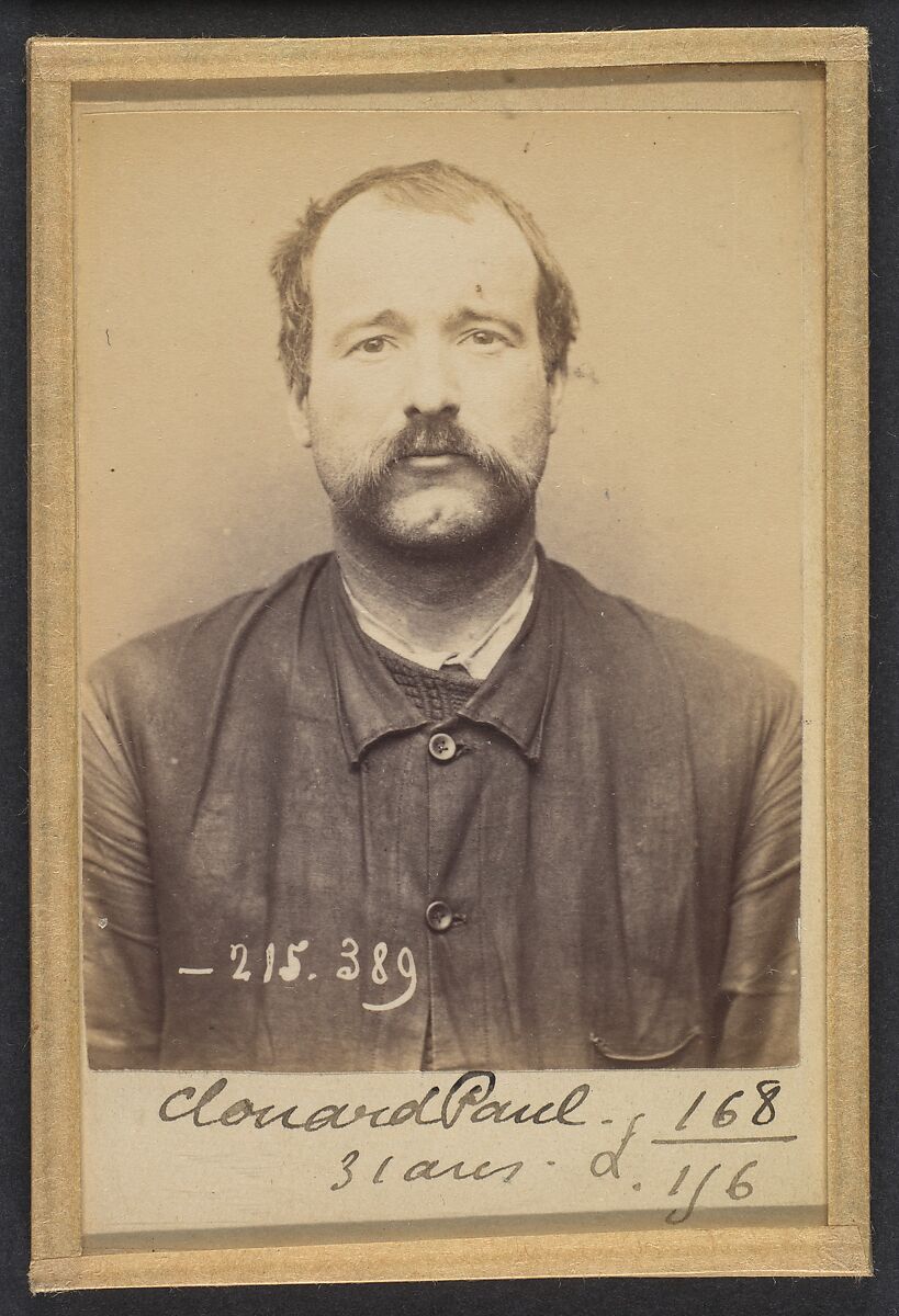 Clouard. Paul, Jules. 35 ans, né le 20/6/58 à Peugans (Manche). Rétameur. Anarchiste. 9/3/94., Alphonse Bertillon (French, 1853–1914), Albumen silver print from glass negative 