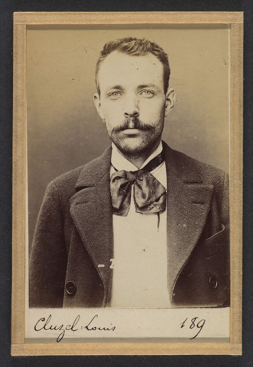 Cluzel. Louis. 30 ans, né le 31/8/63 à Bourg-Argental (Loire). Tailleur d'habits. Anarchiste. 2/7/94., Alphonse Bertillon (French, 1853–1914), Albumen silver print from glass negative 