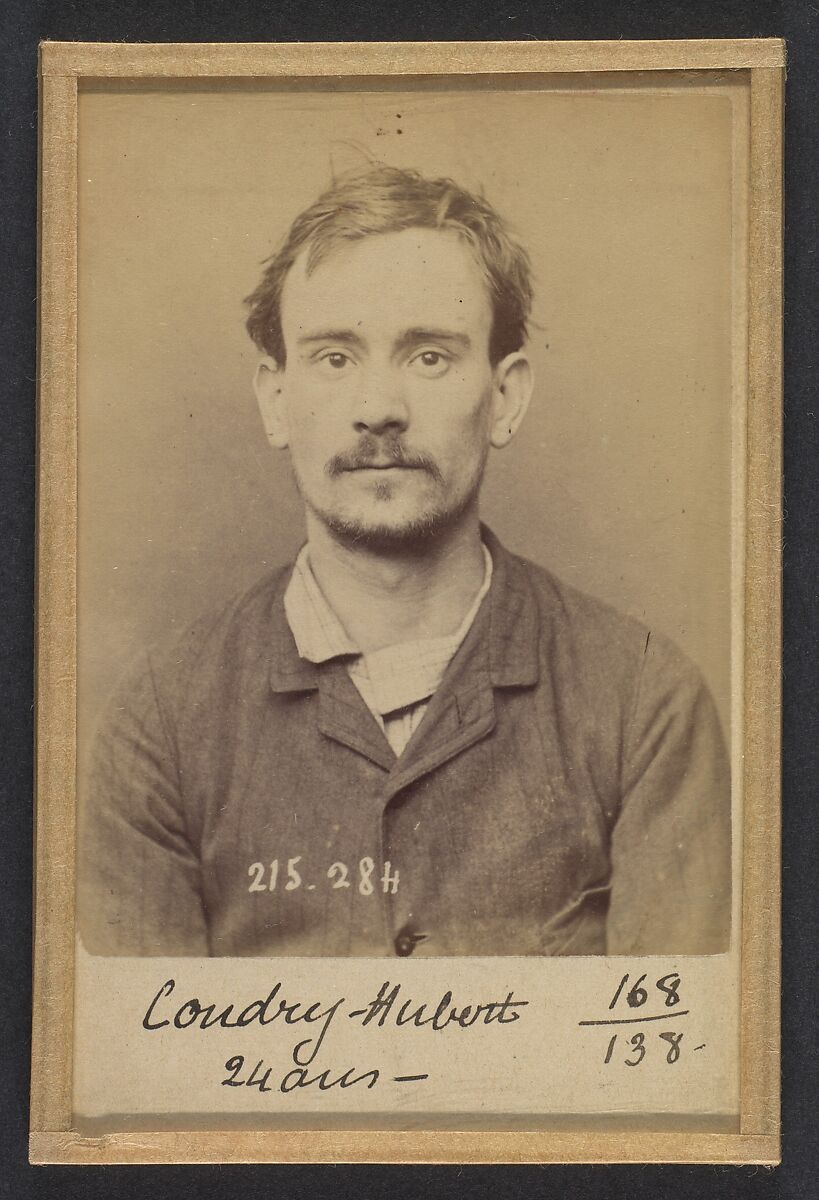 Coudry. Hubert, Louis. 24 ans, né à Paris XVe. Corroyeur. Anarchiste. 7/3/94., Alphonse Bertillon (French, 1853–1914), Albumen silver print from glass negative 