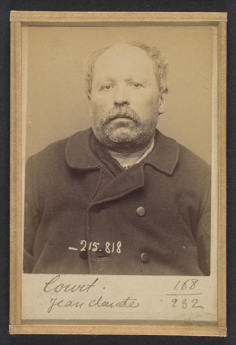 Court. Jean-Claude. 58 ans, né à Cherissey-le-M. (Haute-Savoie). Marchand de pains d'épices. Anarchiste. 17/3/94, Alphonse Bertillon (French, 1853–1914), Albumen silver print from glass negative 