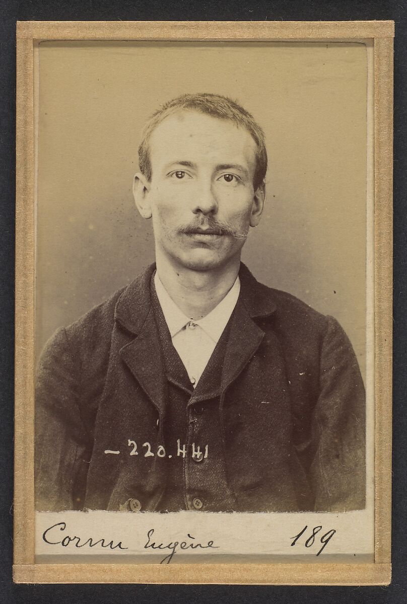 Cornu. Eugène. 25 ans, né à Paris XXe le 27/3/94. Cordonnier. Anarchiste. 2/7/94., Alphonse Bertillon (French, 1853–1914), Albumen silver print from glass negative 