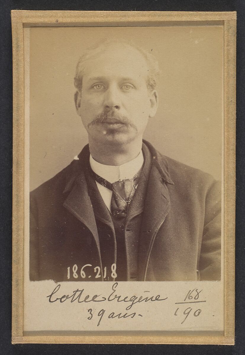 Cottée. Edouard, Eugène. 37 ans, né à Paris XVle. Artiste-peintre. Vol par complicité. 6/2/92., Alphonse Bertillon (French, 1853–1914), Albumen silver print from glass negative 