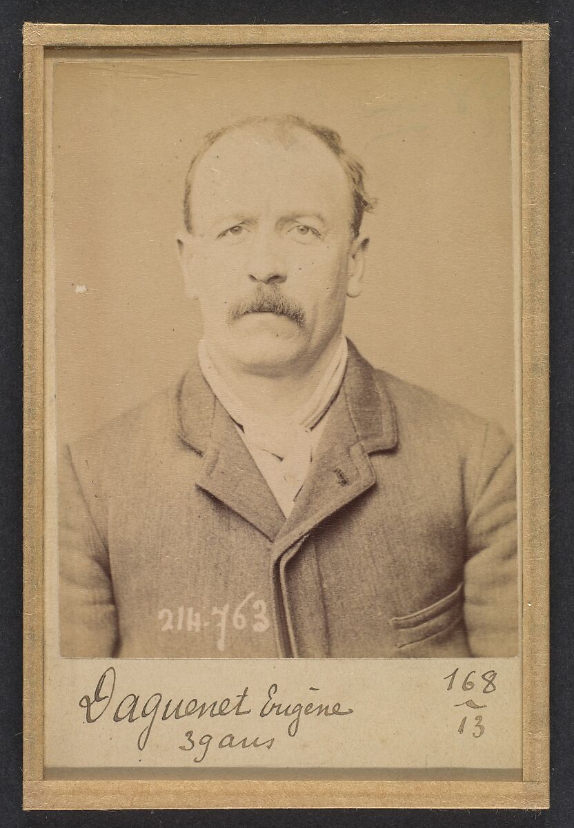 Daguenet. Eugerne, Carolin. 39 ans, né à Granville (Manche). Ébéniste. Anarchiste. 26/2/94., Alphonse Bertillon (French, 1853–1914), Albumen silver print from glass negative 