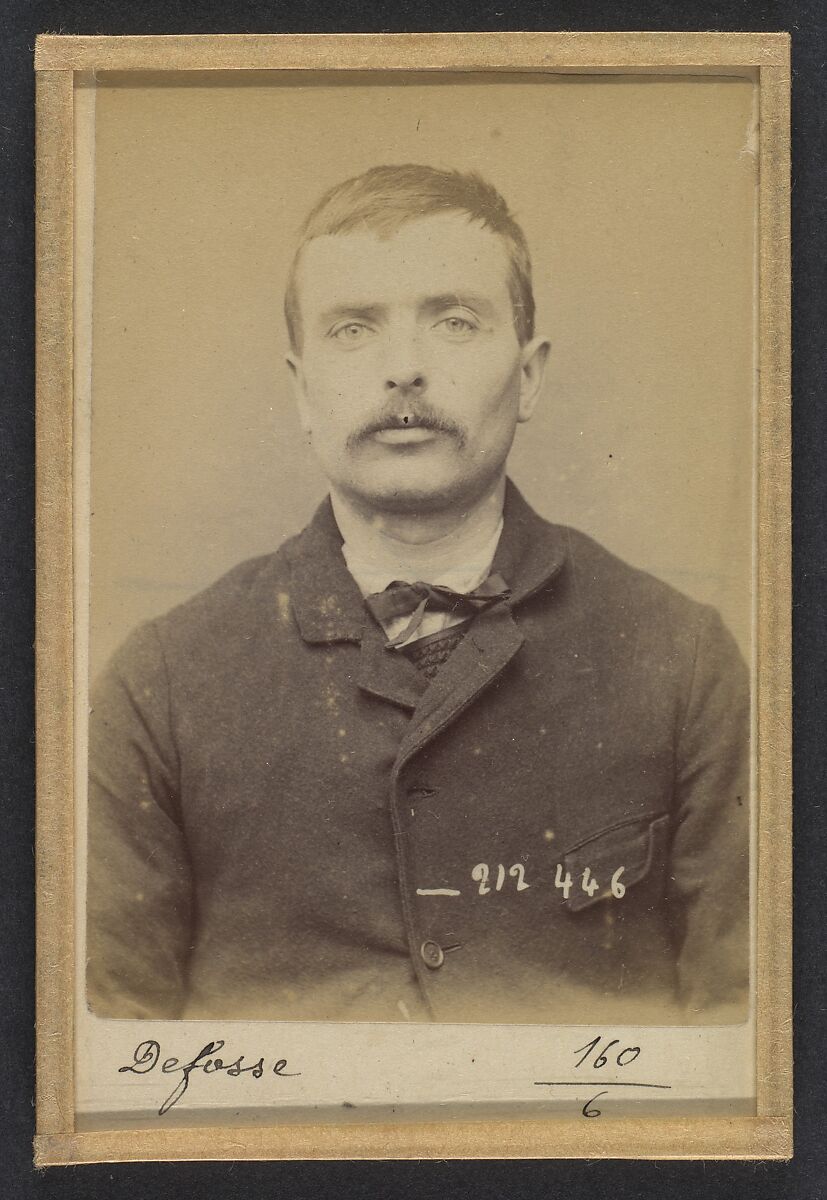 Defosse. Claude (dit Delfosse ou Lafosse). 29 ans, né à Arbeuf (Nièvre). Cocher. Anarchiste. 2/1/94., Alphonse Bertillon (French, 1853–1914), Albumen silver print from glass negative 