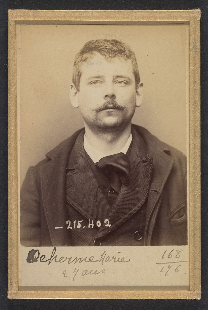 Deherme. Marie, Adolphe. 26 ans, né à Paris XVIIe. Publiciste. Anarchiste. 9/3/94., Alphonse Bertillon (French, 1853–1914), Albumen silver print from glass negative 