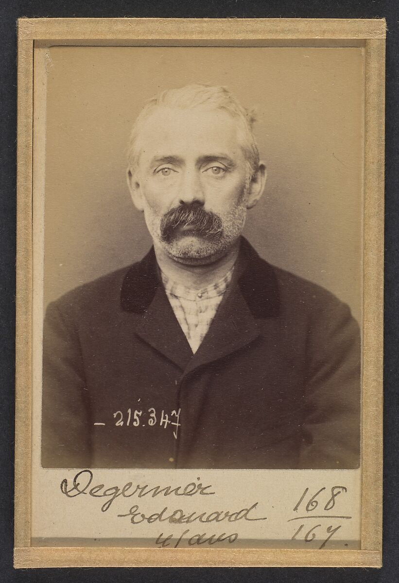 Dejernier (ou Degernier). Edouard. 45 ans, né à Gand (Belgique). Tailleur d'habits. Anarchiste. 8/3/94., Alphonse Bertillon (French, 1853–1914), Albumen silver print from glass negative 