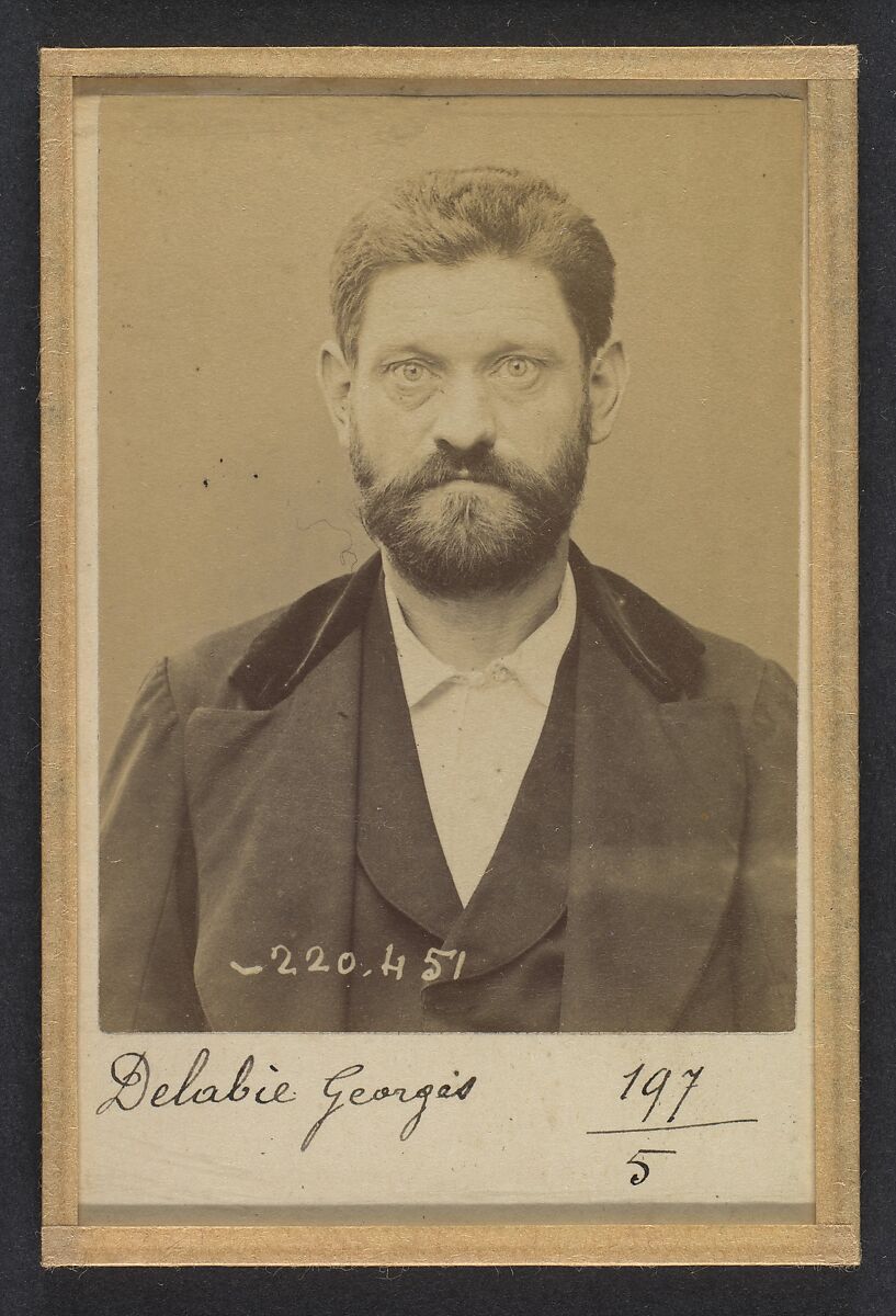 Delabie. Georges. 43 ans, né le 30/10/50 à Ganaches (Somme). Mécanicien. Anarchiste. 2/7/94., Alphonse Bertillon (French, 1853–1914), Albumen silver print from glass negative 