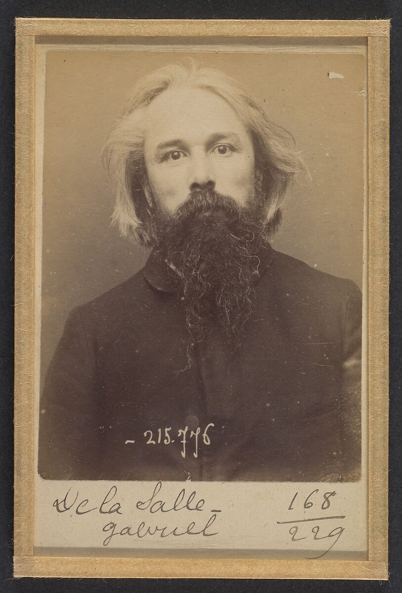 De la Salle. Gabriel. 45 ans, né à Nantes (Loire-Inf.). Publiciste. Disposition du Préfet de Police. 16/3/94., Alphonse Bertillon (French, 1853–1914), Albumen silver print from glass negative 