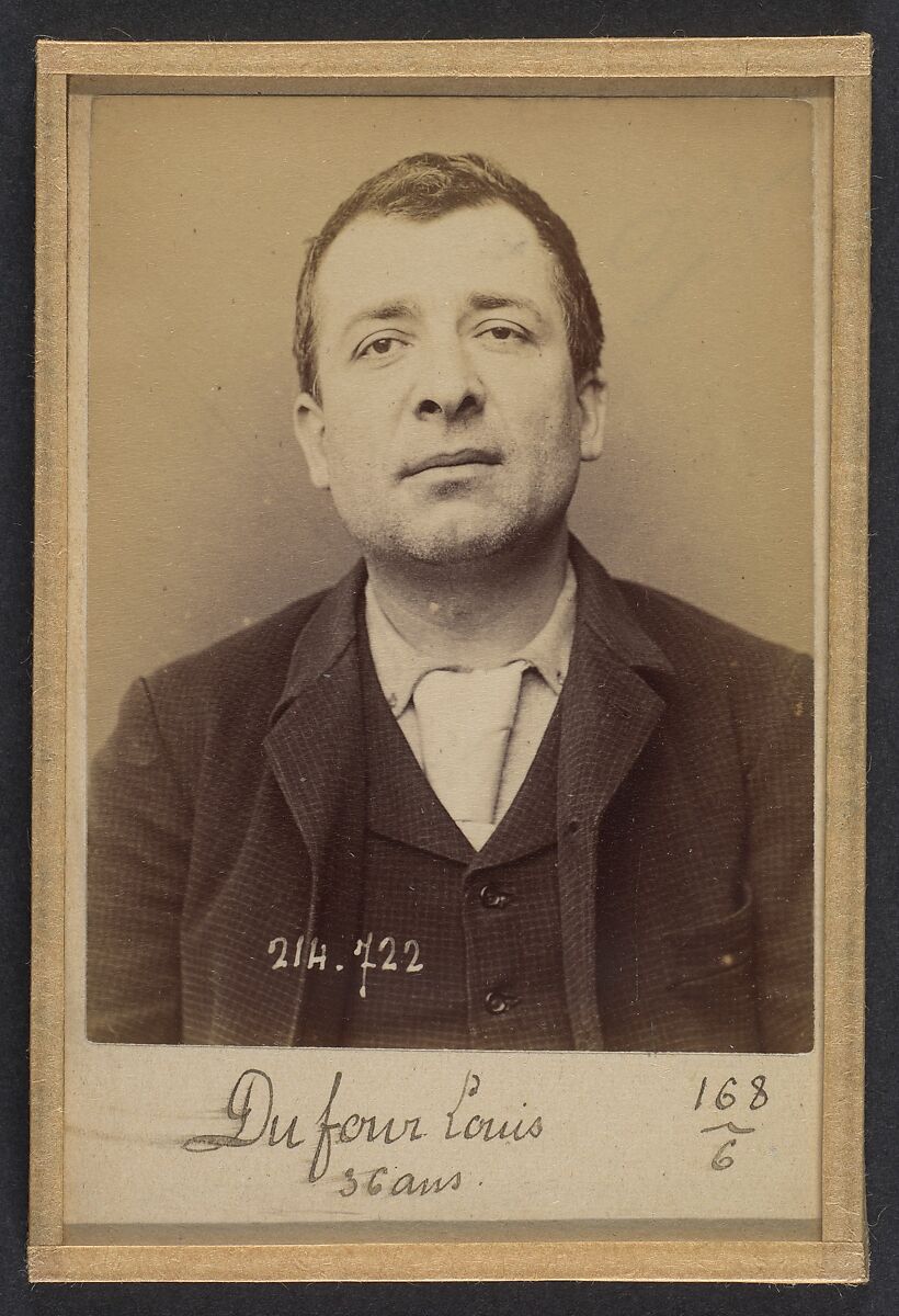 Dufour. Louis. 37 ans, né à Port-Ste-Marie (Lot & Garonne). Bijoutier. Anarchiste., Alphonse Bertillon (French, 1853–1914), Albumen silver print from glass negative 