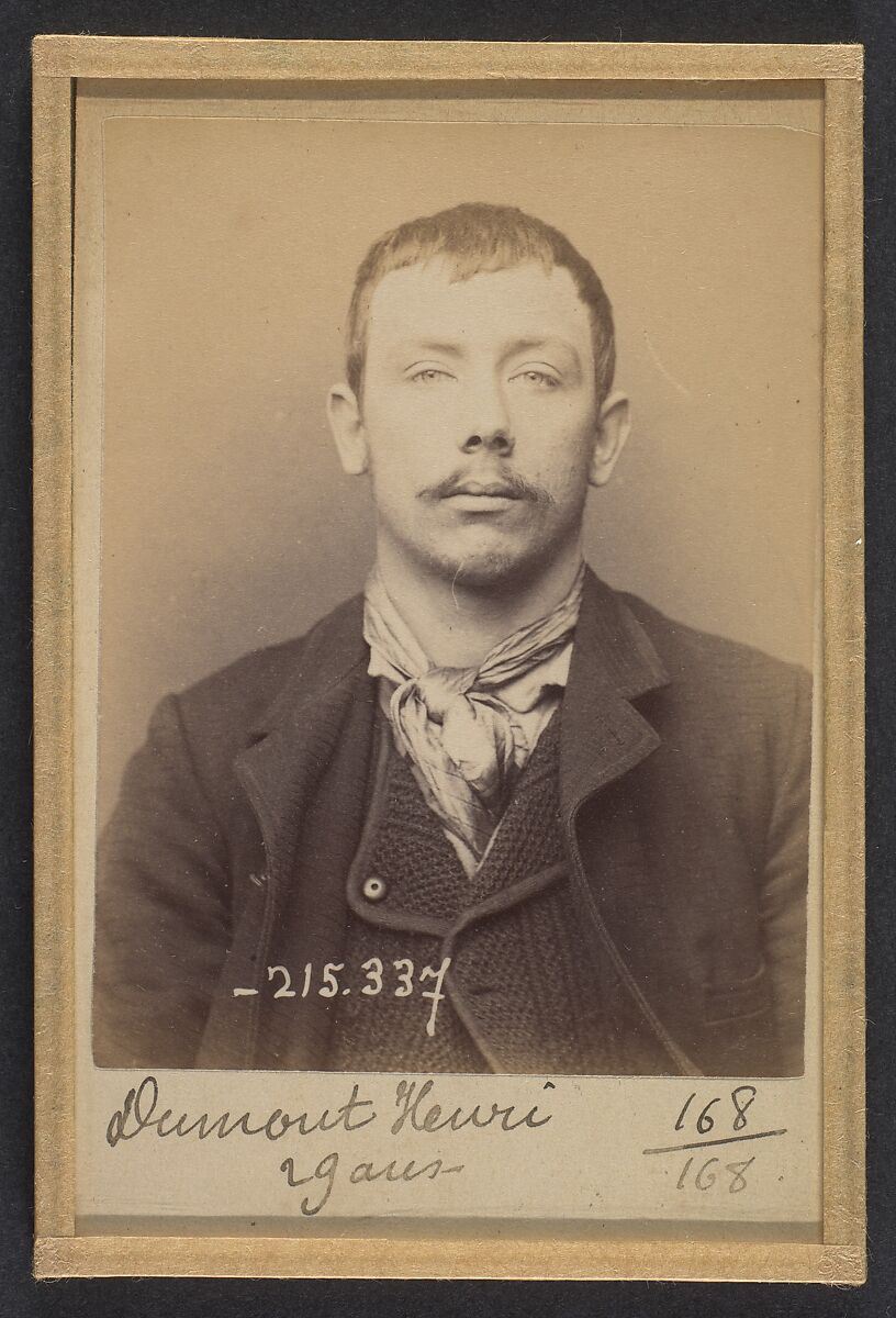 Dumont. Henri, Victor. 29 ans, né à Issy (Seine). Mécanicien. Anarchiste. 8/3/94., Alphonse Bertillon (French, 1853–1914), Albumen silver print from glass negative 