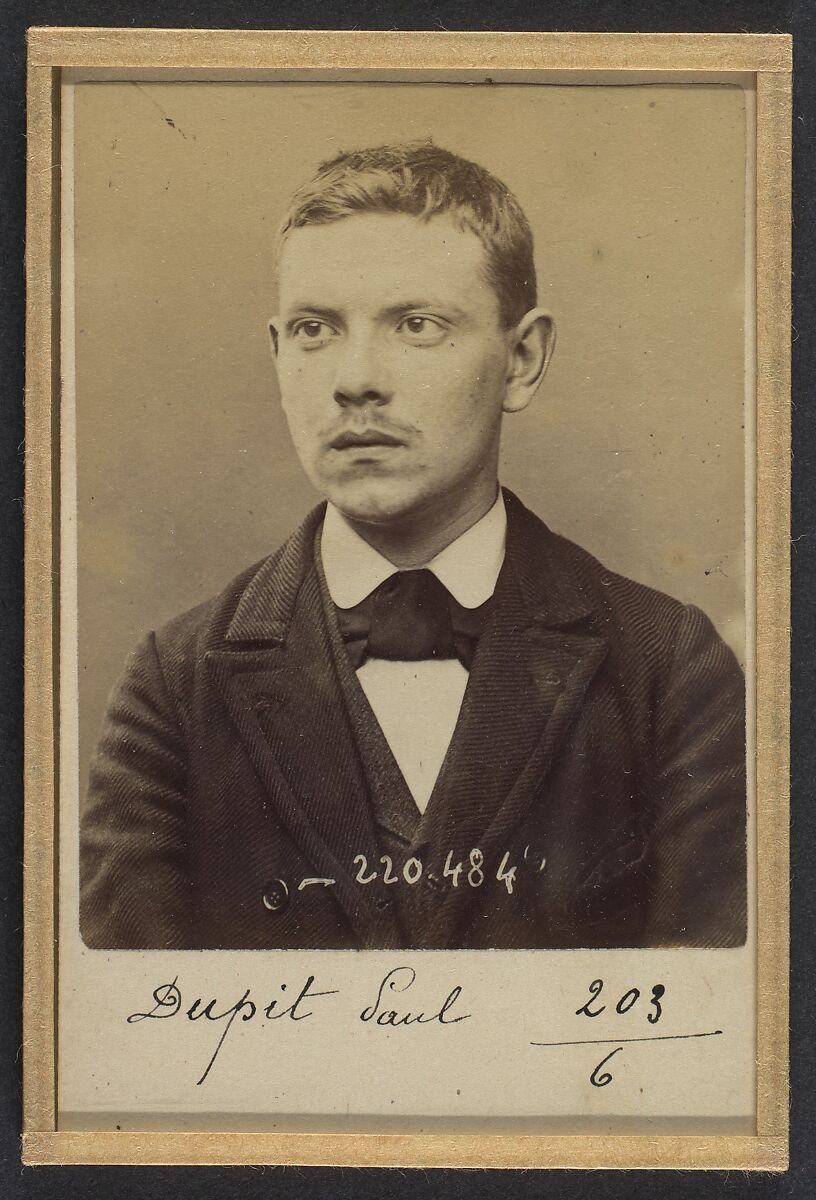 Dupit. Paul. 20 ans, né le 13/3/74 à Paris XVIIe. Garçon boucher. Anarchiste. 2/7/94., Alphonse Bertillon (French, 1853–1914), Albumen silver print from glass negative 